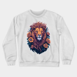 Vintage Lion Head With Flowers Crewneck Sweatshirt